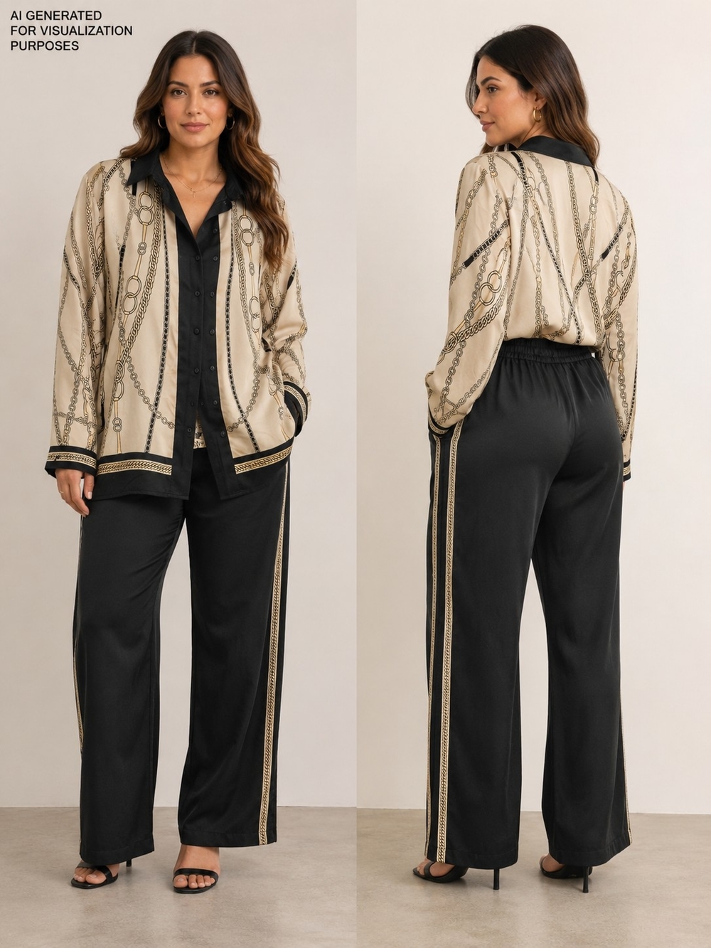 Chain-Print Wide-Leg Lounge Pants in Black and Cream